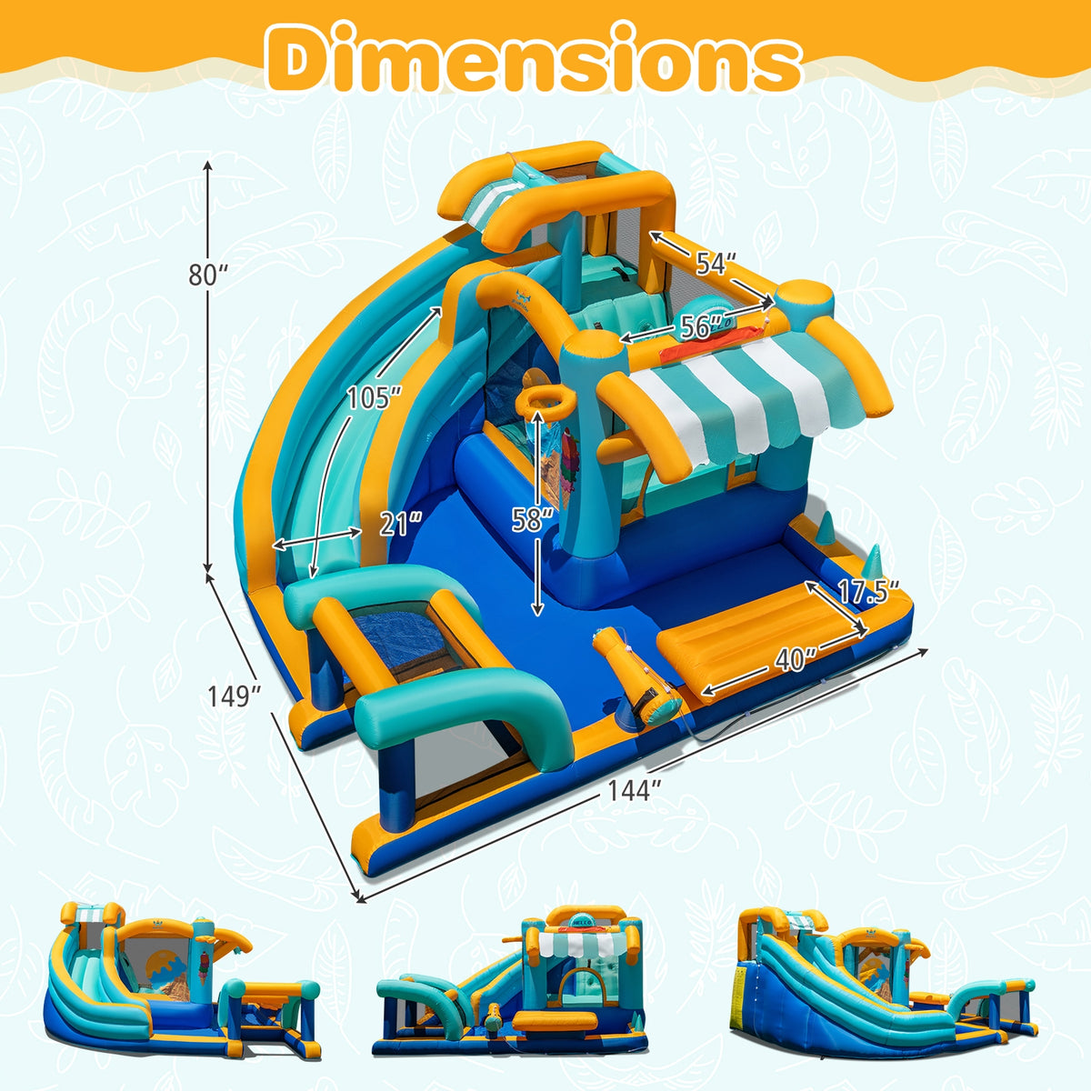 Château gonflable 8-en-1 avec toboggan aquatique et soufflerie de 735 W