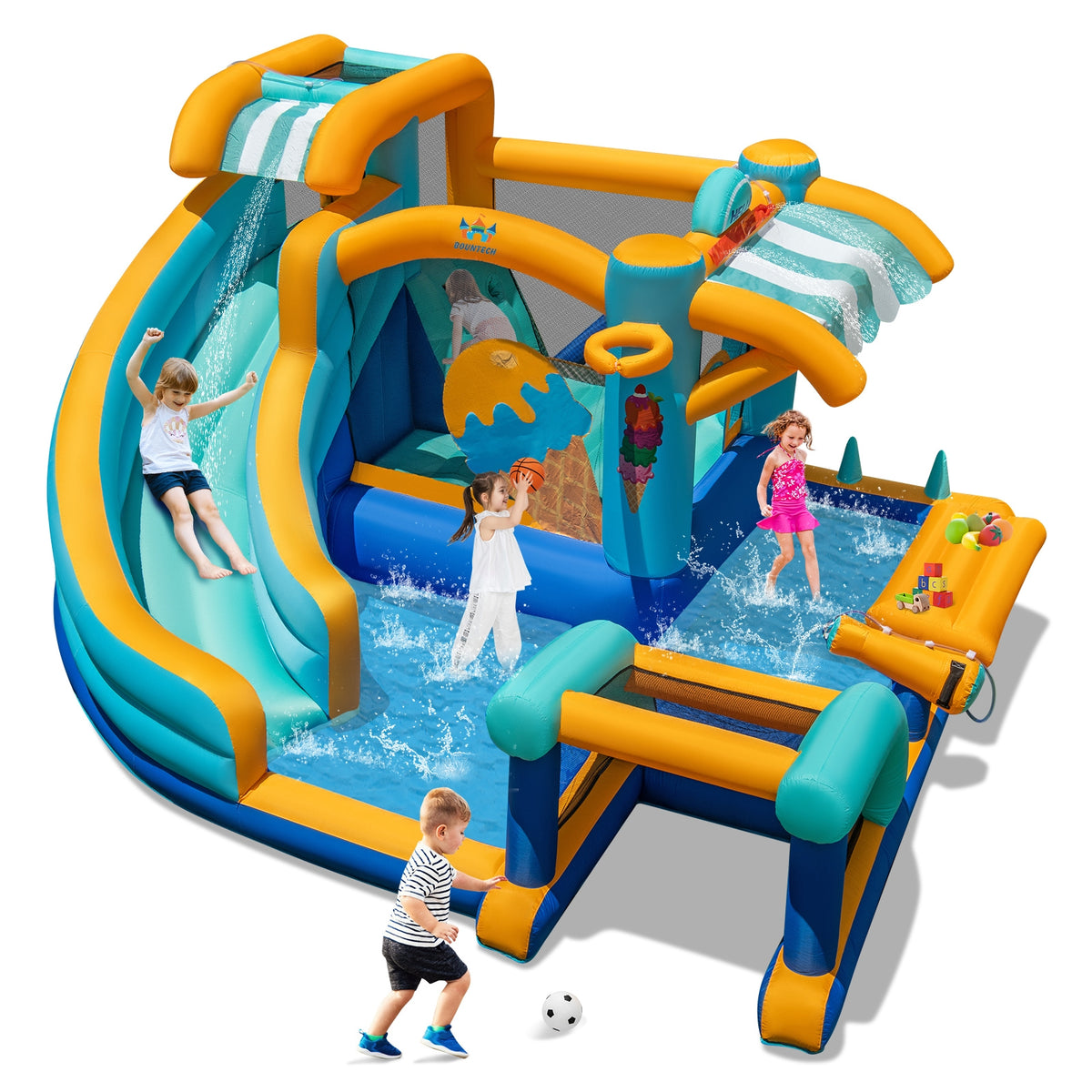 Château gonflable 8-en-1 avec toboggan aquatique et soufflerie de 735 W