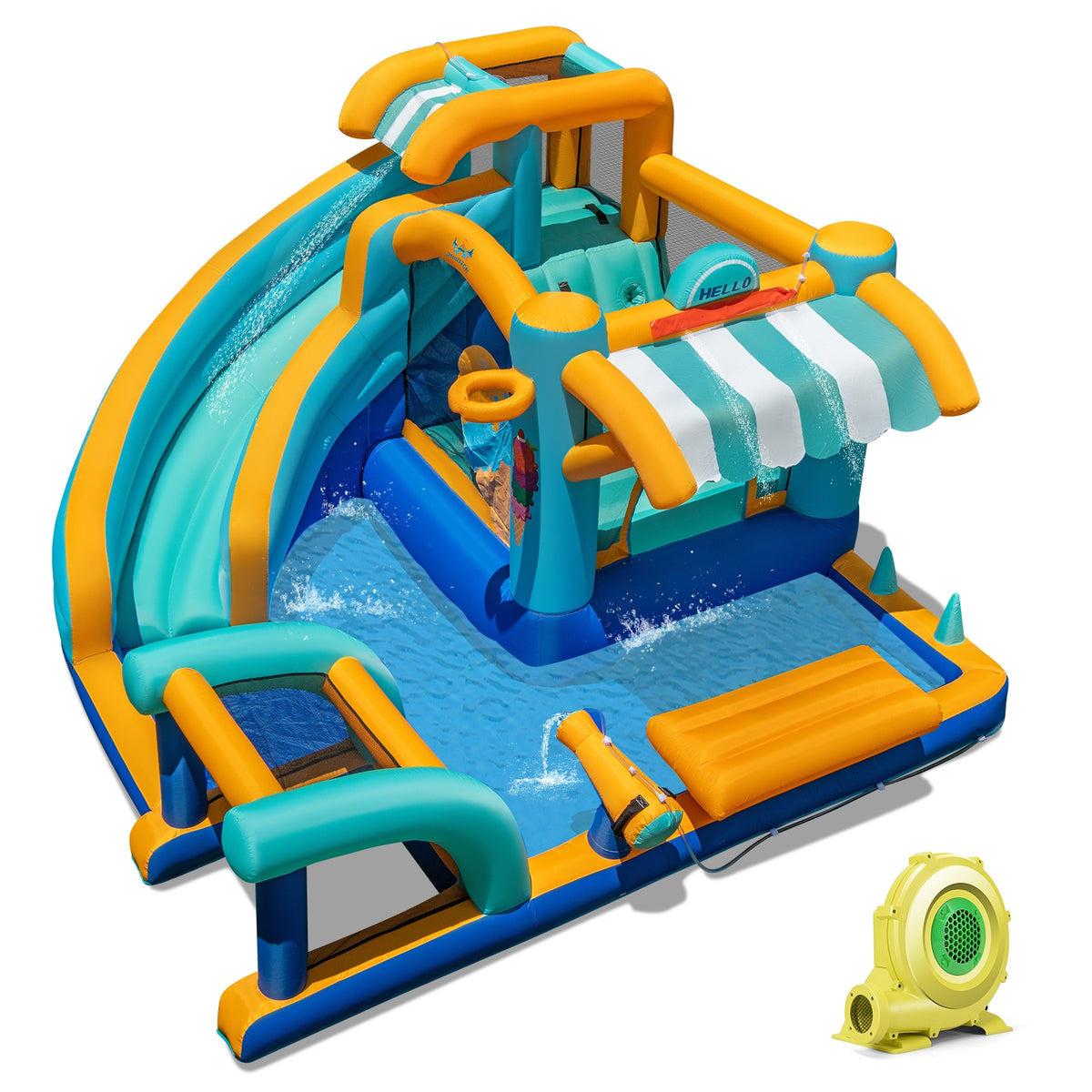 Château gonflable 8-en-1 avec toboggan aquatique et soufflerie de 735 W