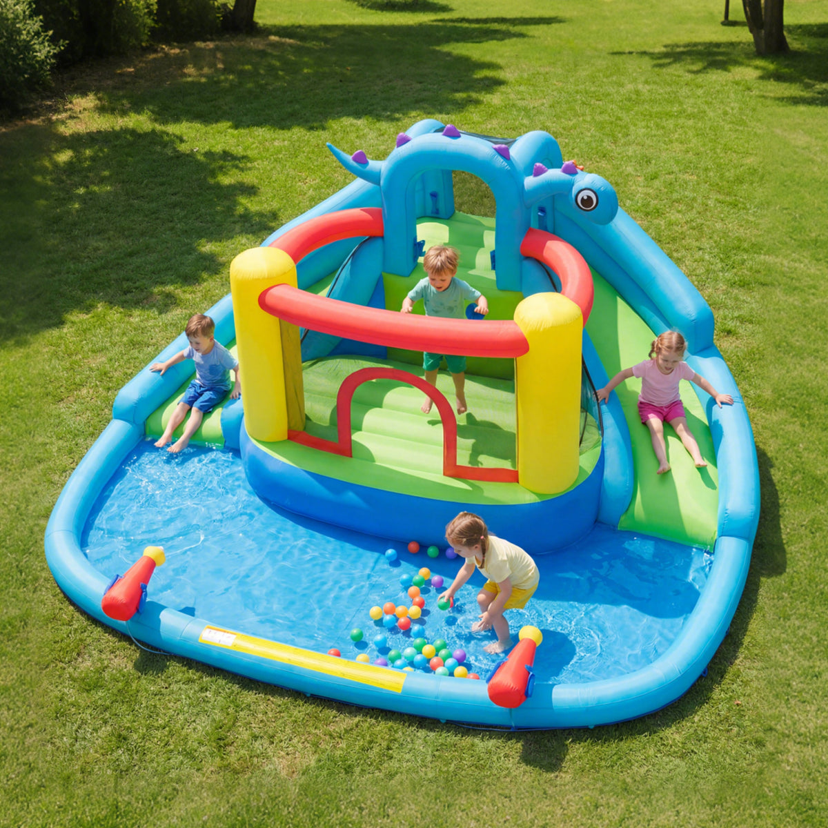 Dinosaur-Themed Inflatable Water Slide Bounce House with Blower