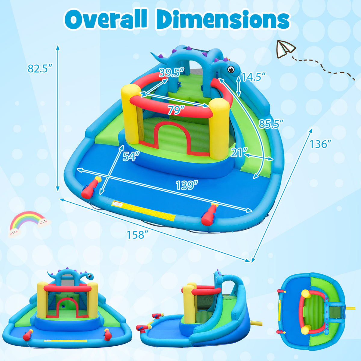 Dinosaur-Themed Inflatable Water Slide Bounce House with Blower