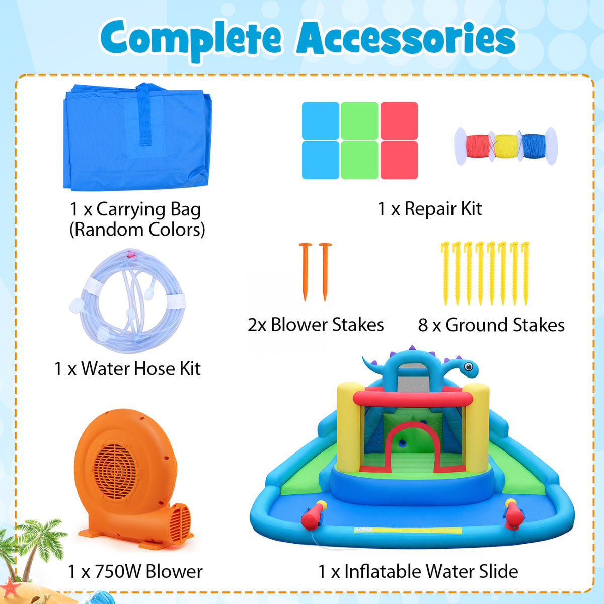 Dinosaur-Themed Inflatable Water Slide Bounce House with Blower
