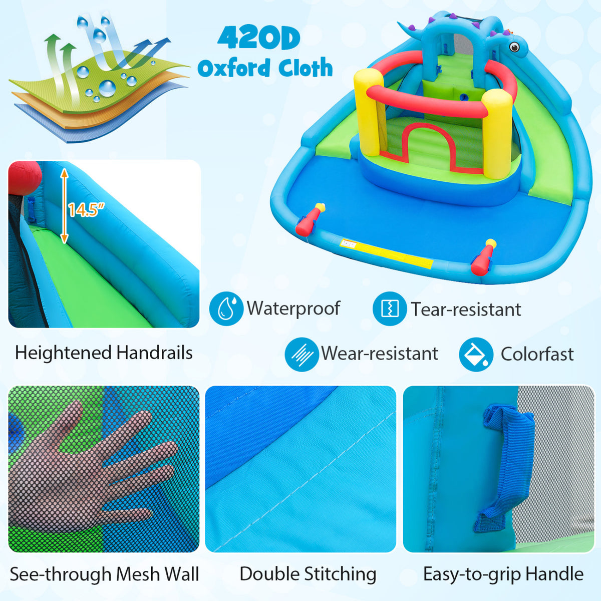 Dinosaur-Themed Inflatable Water Slide Bounce House with Blower