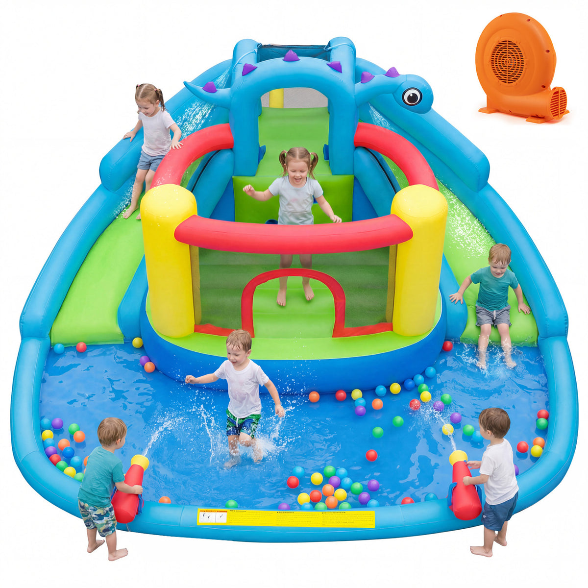 Dinosaur-Themed Inflatable Water Slide Bounce House with Blower