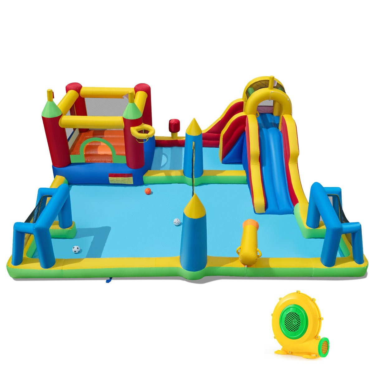 Château gonflable avec toboggan aquatique 9-en-1, avec soufflerie de 680 W