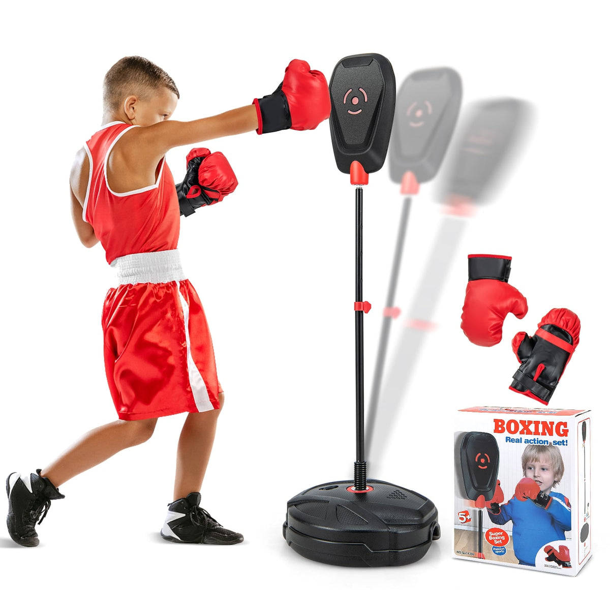 Inflation-Free Boxing set with Punching Bag and Boxing Gloves Quick Rebound Design for 5+ Years Old Kids-Boxing & Martial Arts-DECOROLALA