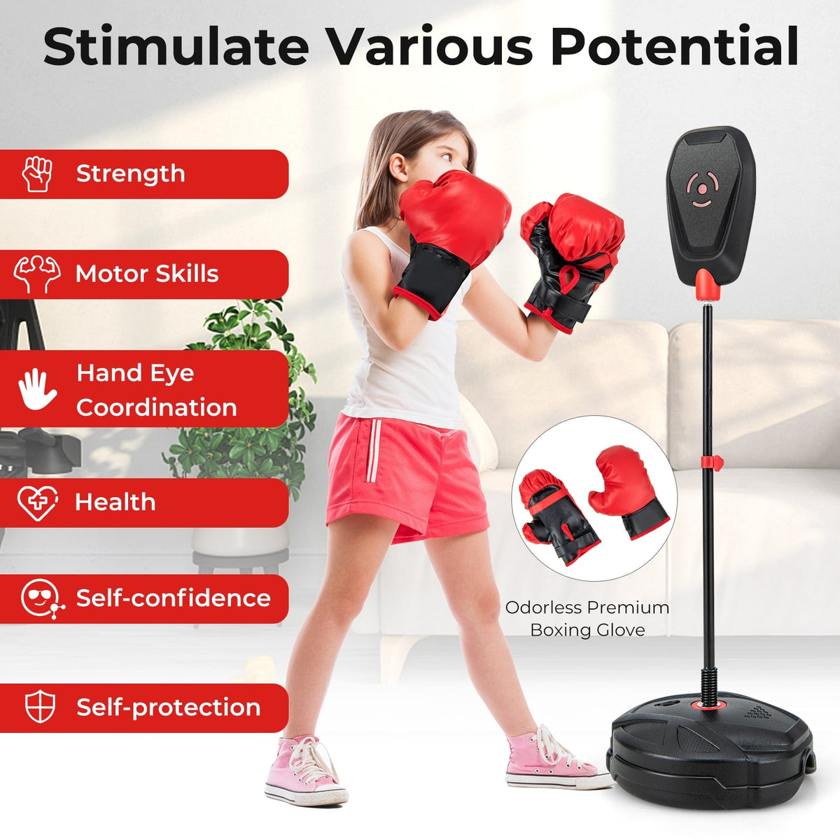 Inflation-Free Boxing set with Punching Bag and Boxing Gloves Quick Rebound Design for 5+ Years Old Kids-Boxing & Martial Arts-DECOROLALA