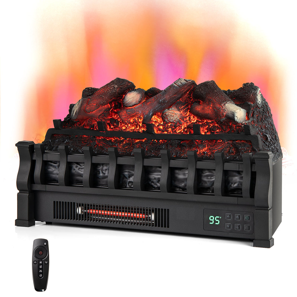 Infrared Quartz Electric Fireplace with Adjustable 3D Flame Colors and Overheat Protection-Black-Fireplaces-DECOROLALA