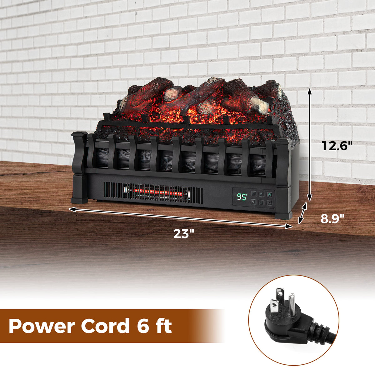 Infrared Quartz Electric Fireplace with Adjustable 3D Flame Colors and Overheat Protection-Black-Fireplaces-DECOROLALA