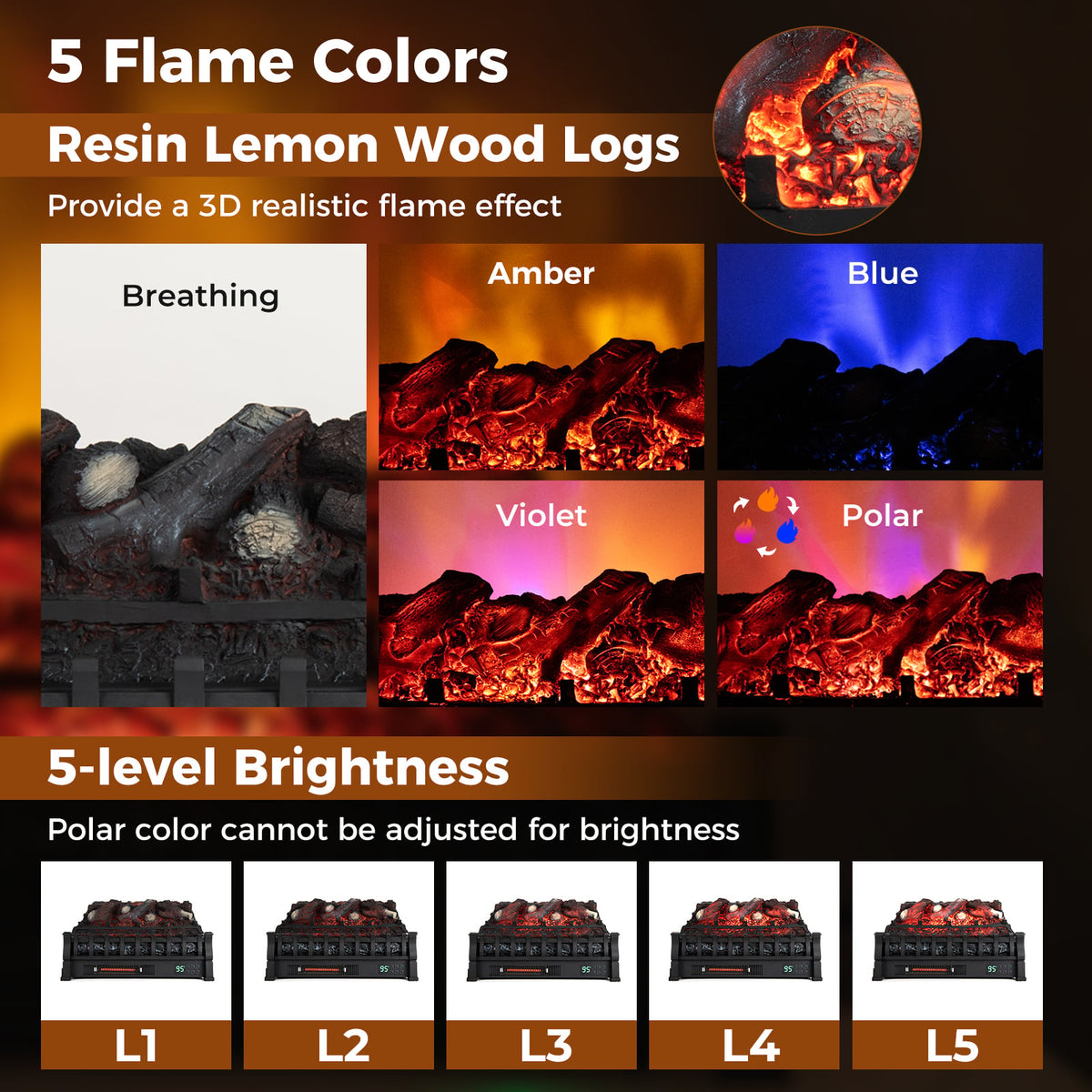 Infrared Quartz Electric Fireplace with Adjustable 3D Flame Colors and Overheat Protection-Black-Fireplaces-DECOROLALA