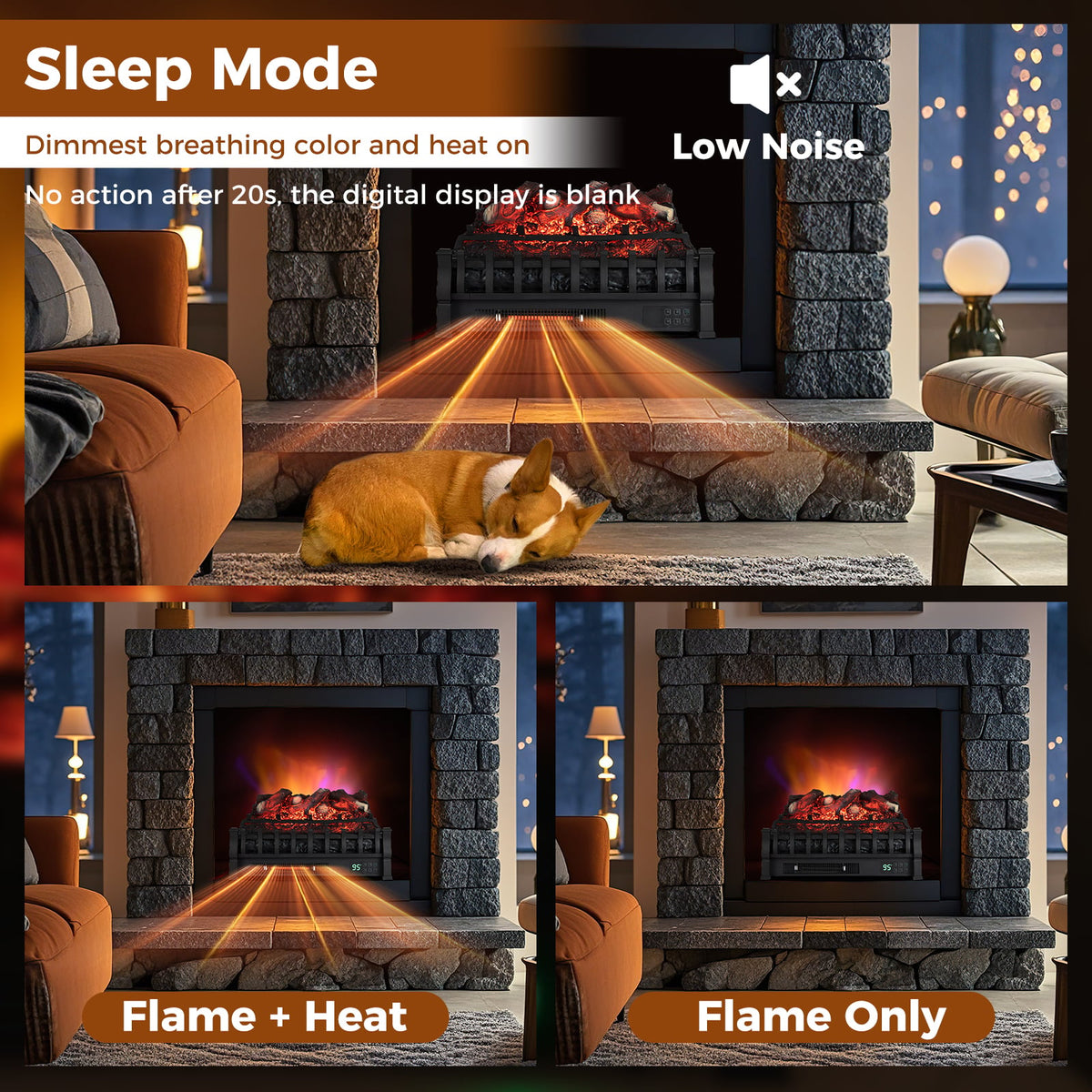 Infrared Quartz Electric Fireplace with Adjustable 3D Flame Colors and Overheat Protection-Black-Fireplaces-DECOROLALA