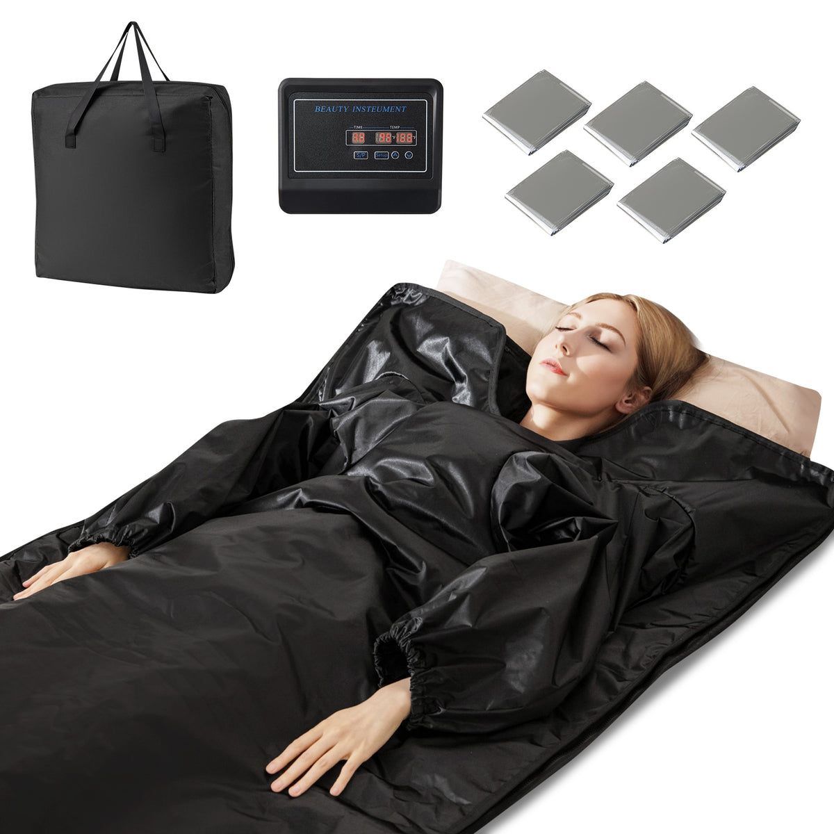 Infrared Sauna Blanket for Home Use with Arm Sleeves Wraps and Carry Bag-Black-Saunas-DECOROLALA