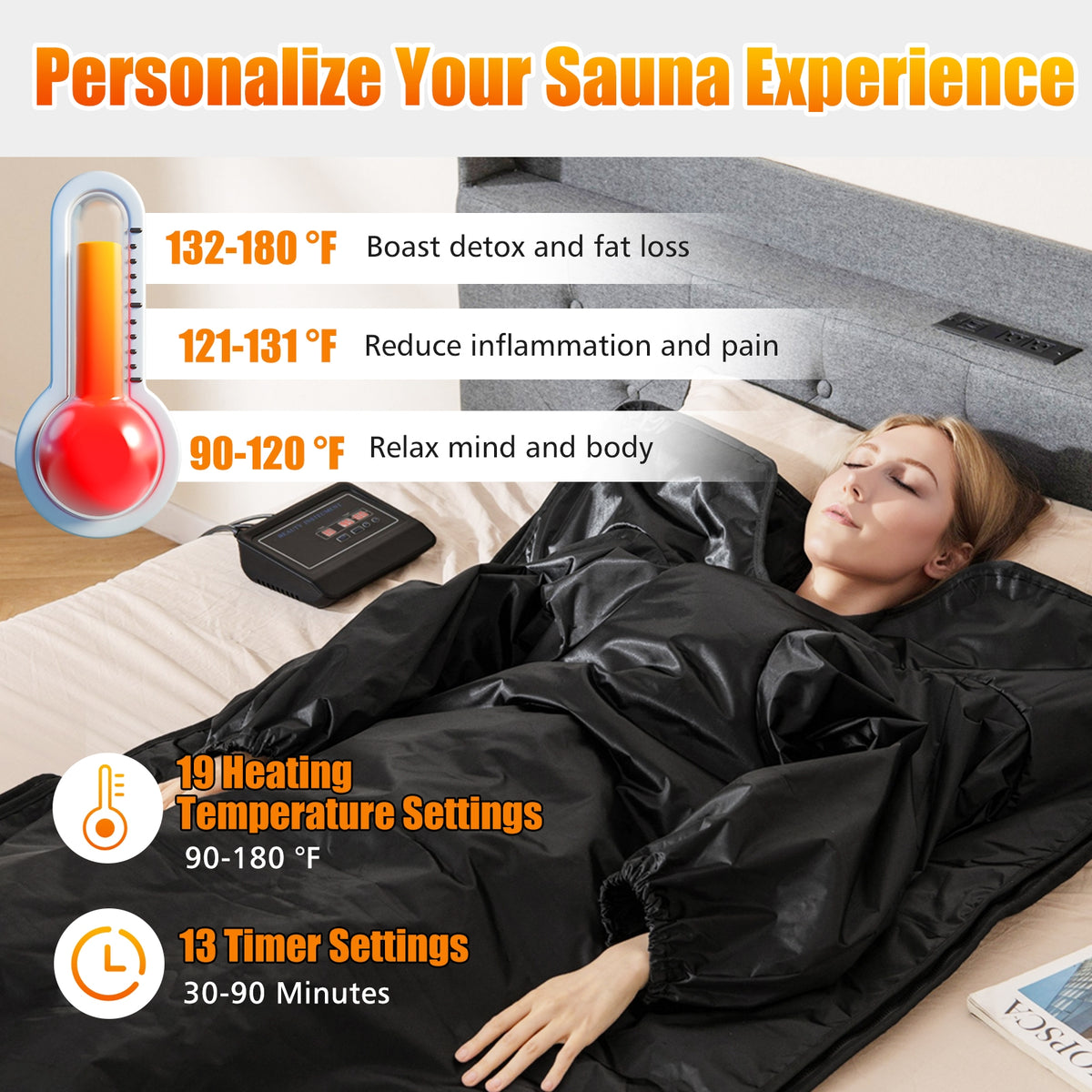 Infrared Sauna Blanket for Home Use with Arm Sleeves Wraps and Carry Bag-Black-Saunas-DECOROLALA