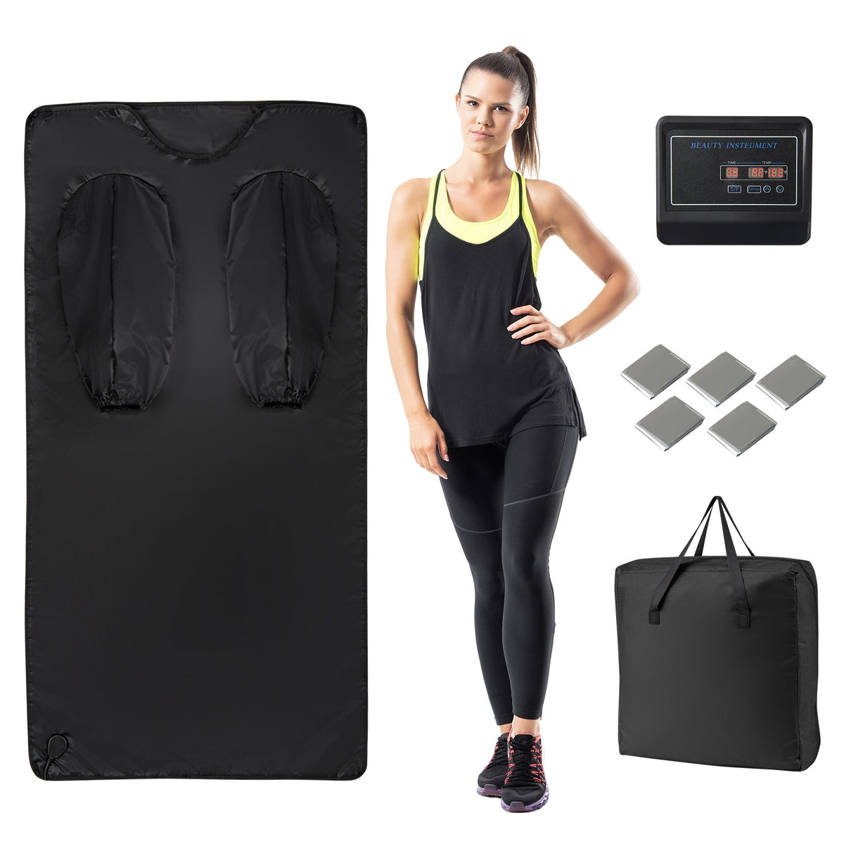 Infrared Sauna Blanket for Home Use with Arm Sleeves Wraps and Carry Bag-Black-Saunas-DECOROLALA