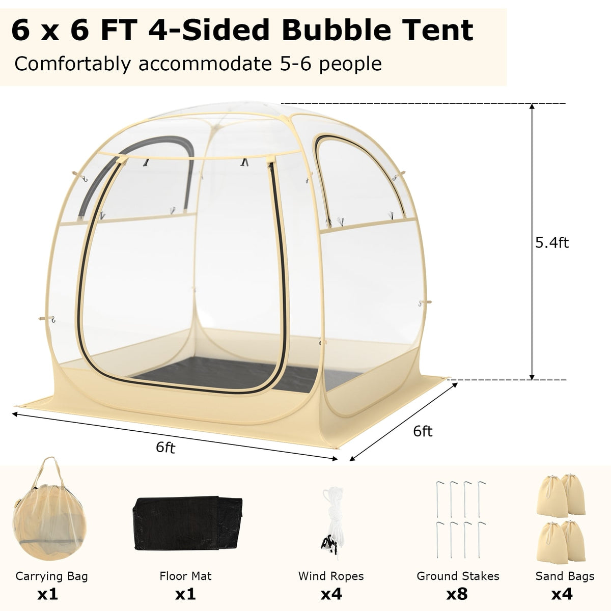 Instant Pop up Sports Tent with Carrying Bag and Floor Mat for 1-2/5-6 People-M-Tents-DECOROLALA