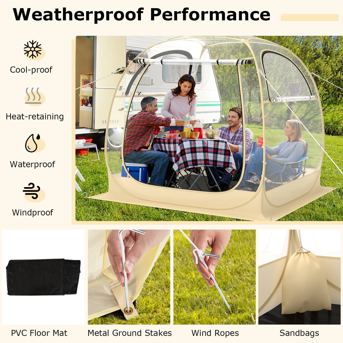 Instant Pop up Sports Tent with Carrying Bag and Floor Mat for 1-2/5-6 People-M-Tents-DECOROLALA