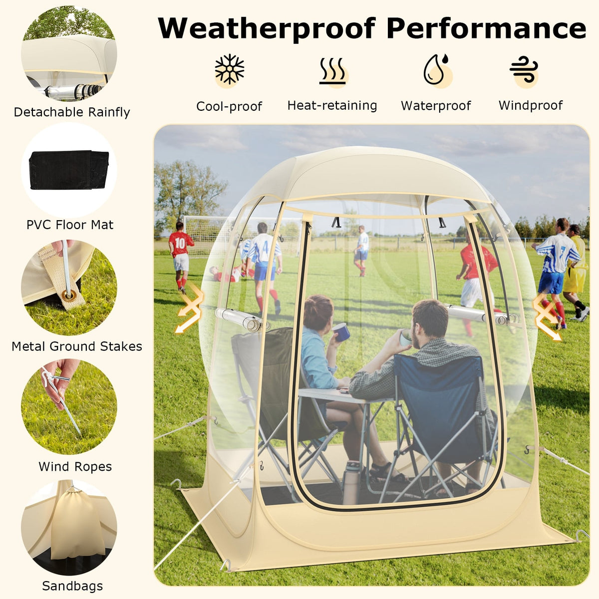 Instant Pop up Sports Tent with Carrying Bag and Floor Mat for 1-2/5-6 People-S-Tents-DECOROLALA