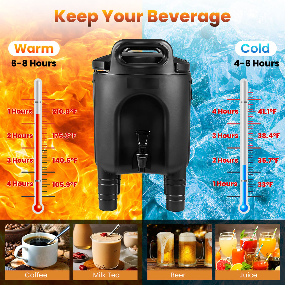 Insulated Beverage Dispensers Set of 2 Hot and Cold Drink Server Carriers with Ergonomic Handles-Black-Beverage Dispensers-DECOROLALA