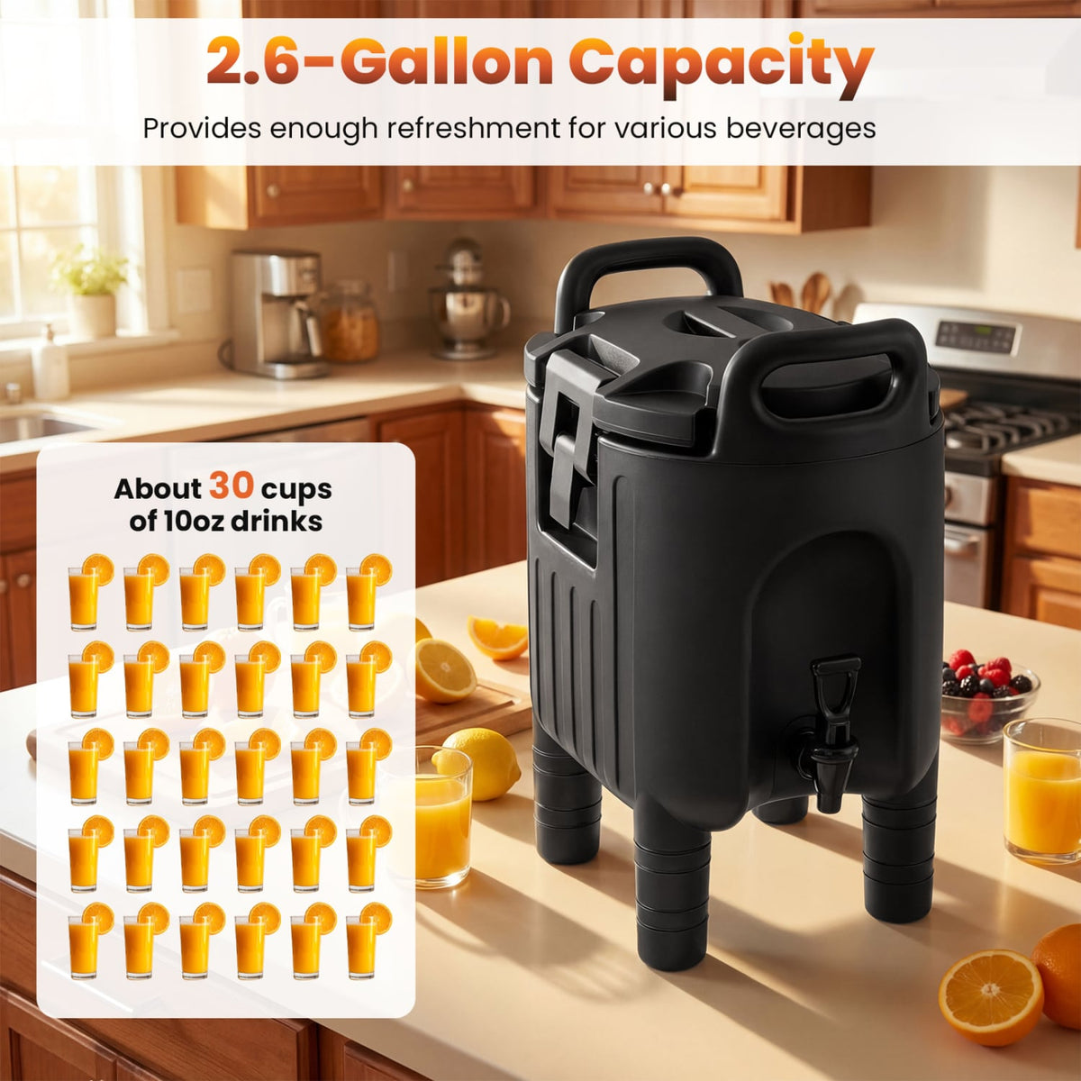 Insulated Beverage Dispensers Set of 2 Hot and Cold Drink Server Carriers with Ergonomic Handles-Black-Beverage Dispensers-DECOROLALA