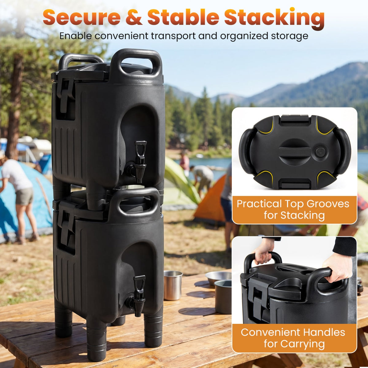 Insulated Beverage Dispensers Set of 2 Hot and Cold Drink Server Carriers with Ergonomic Handles-Black-Beverage Dispensers-DECOROLALA