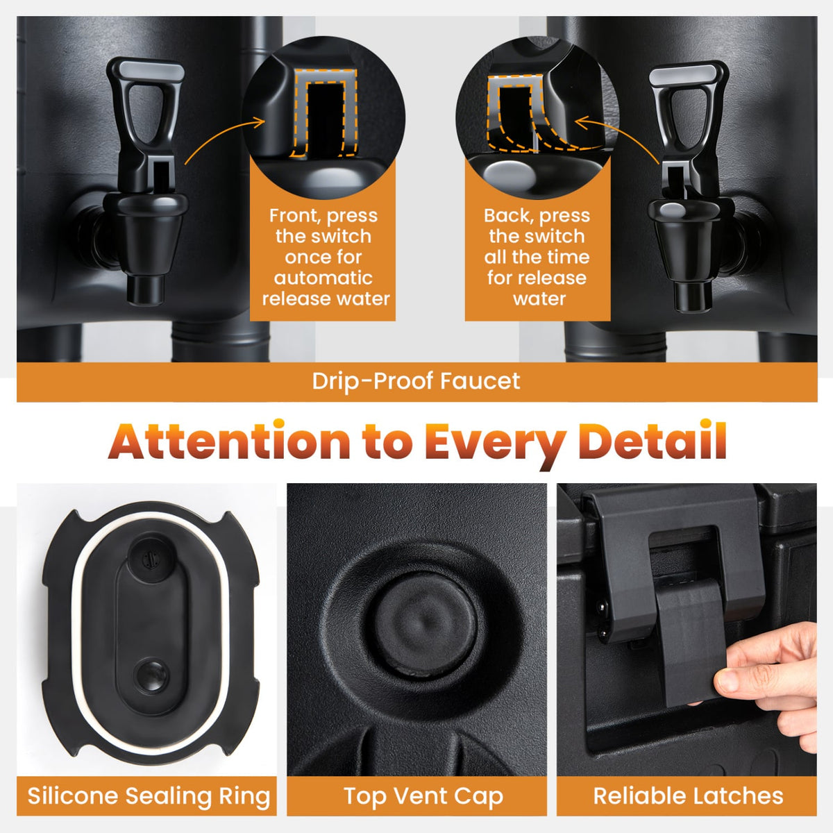 Insulated Beverage Dispensers Set of 2 Hot and Cold Drink Server Carriers with Ergonomic Handles-Black-Beverage Dispensers-DECOROLALA