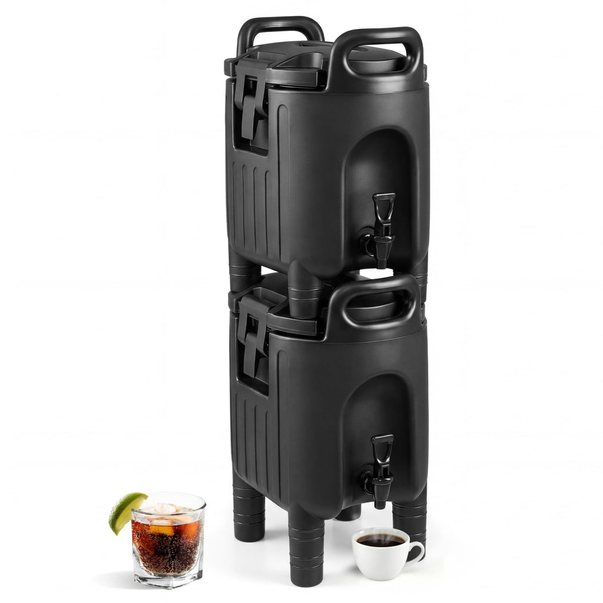 Insulated Beverage Dispensers Set of 2 Hot and Cold Drink Server Carriers with Ergonomic Handles-Black-Beverage Dispensers-DECOROLALA