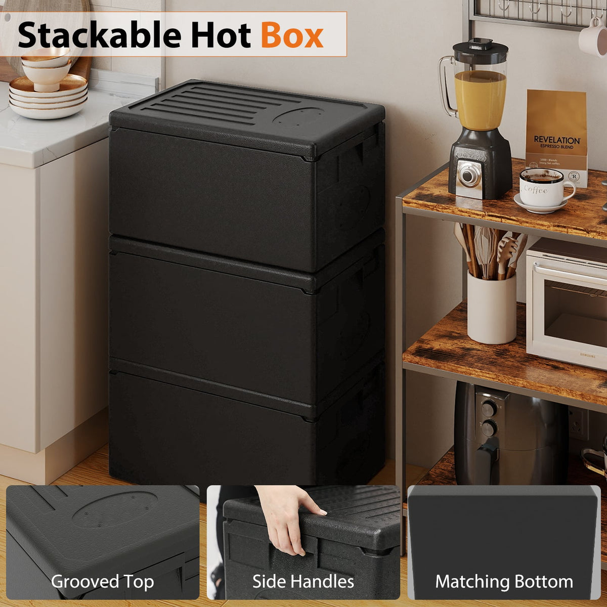 Insulated Food Pan Carrier 49 Qt Top Load Stackable Hot Box with Built-in Handles-Kitchen Appliances-DECOROLALA