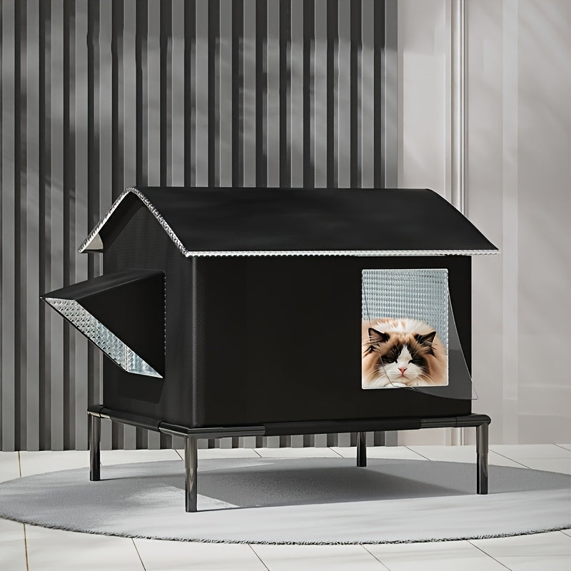 Insulated Outdoor Cat Shelter Lodge - Black Oxford Cloth-Pet Accessory-DECOROLALA