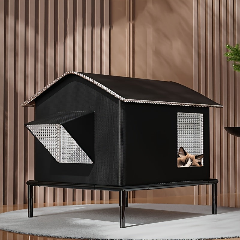 Insulated Outdoor Cat Shelter Lodge - Black Oxford Cloth-Pet Accessory-DECOROLALA