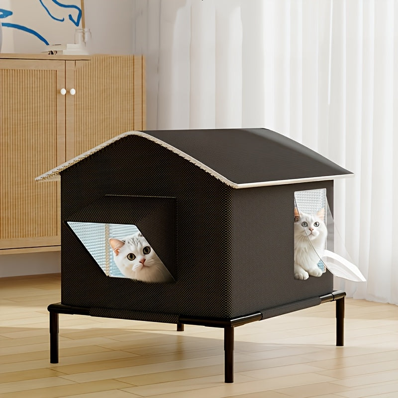 Insulated Outdoor Cat Shelter Lodge - Black Oxford Cloth-Pet Accessory-DECOROLALA