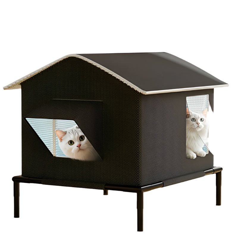 Insulated Outdoor Cat Shelter Lodge - Black Oxford Cloth-Pet Accessory-DECOROLALA