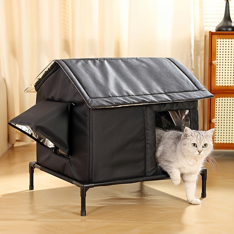 Insulated Outdoor Cat Shelter Lodge - Black Oxford Cloth-Pet Accessory-DECOROLALA