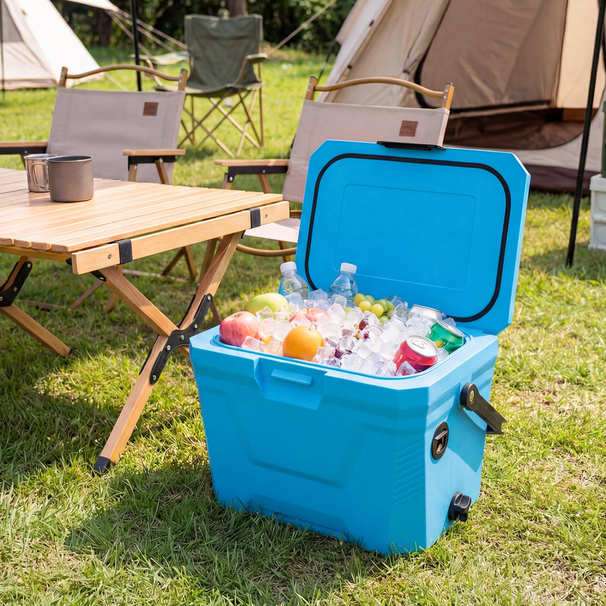 Insulated Portable Cooler Hard Shell Ice Chest with 2 Cup Holders-Blue-Coolers-DECOROLALA
