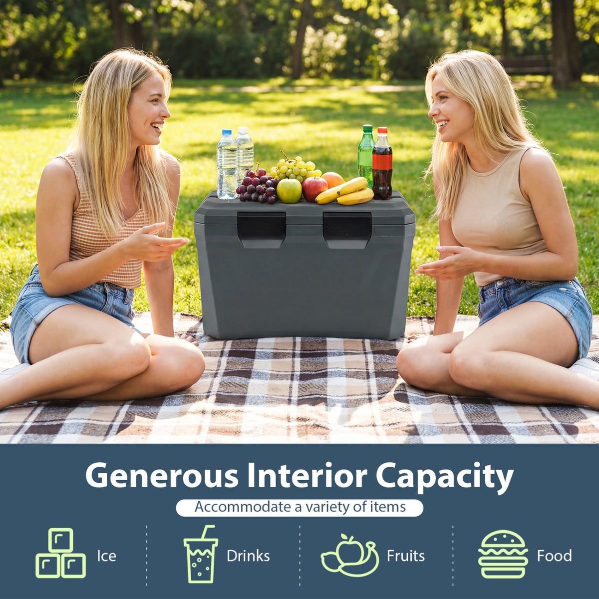 Insulated Portable Cooler Hard Shell Ice Chest with 2 Cup Holders Bottle Opener and Drain Plug-Gray-Coolers-DECOROLALA