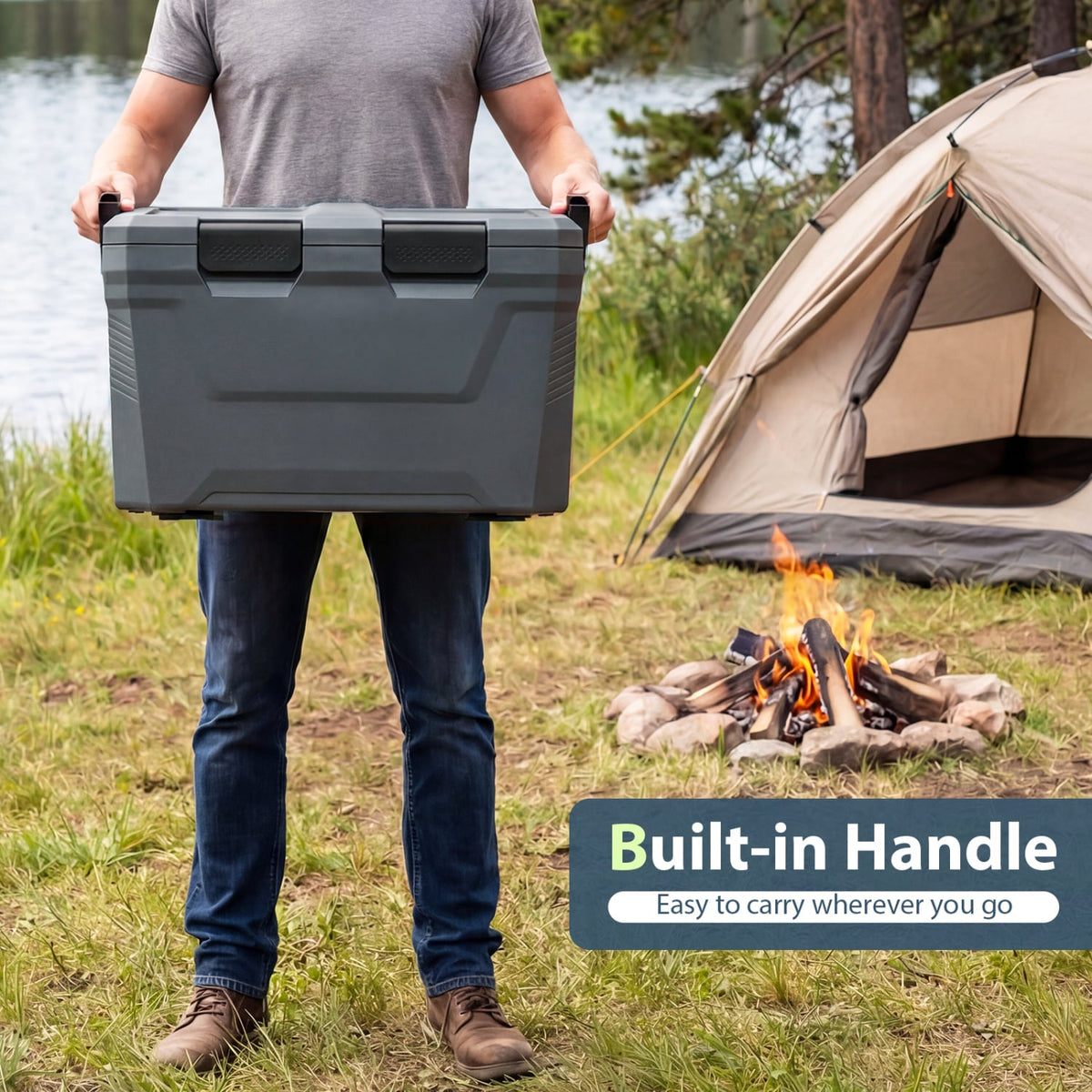 Insulated Portable Cooler Hard Shell Ice Chest with 2 Cup Holders Bottle Opener and Drain Plug-Gray-Coolers-DECOROLALA