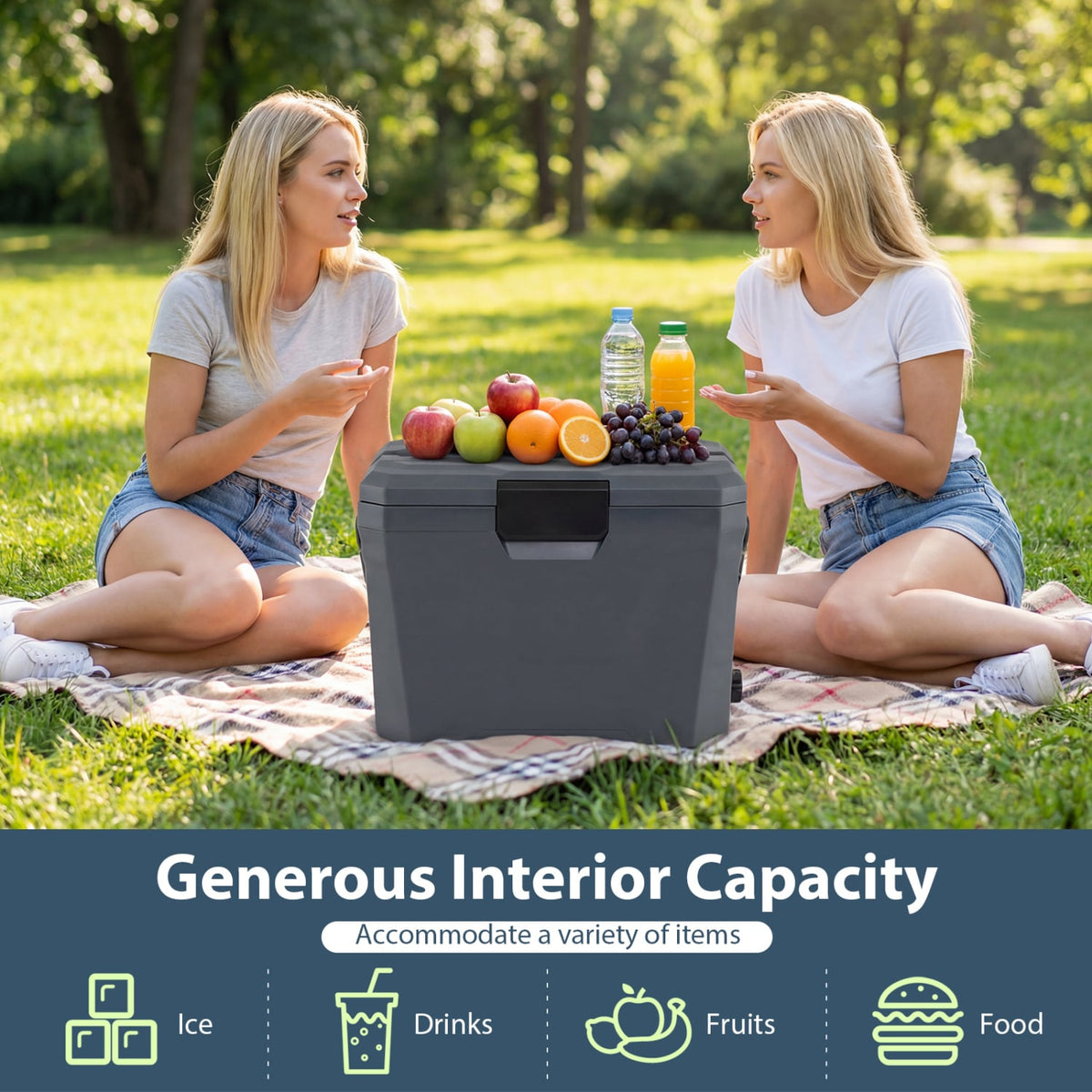 Insulated Portable Cooler Hard Shell Ice Chest with 2 Cup Holders-Gray-Coolers-DECOROLALA
