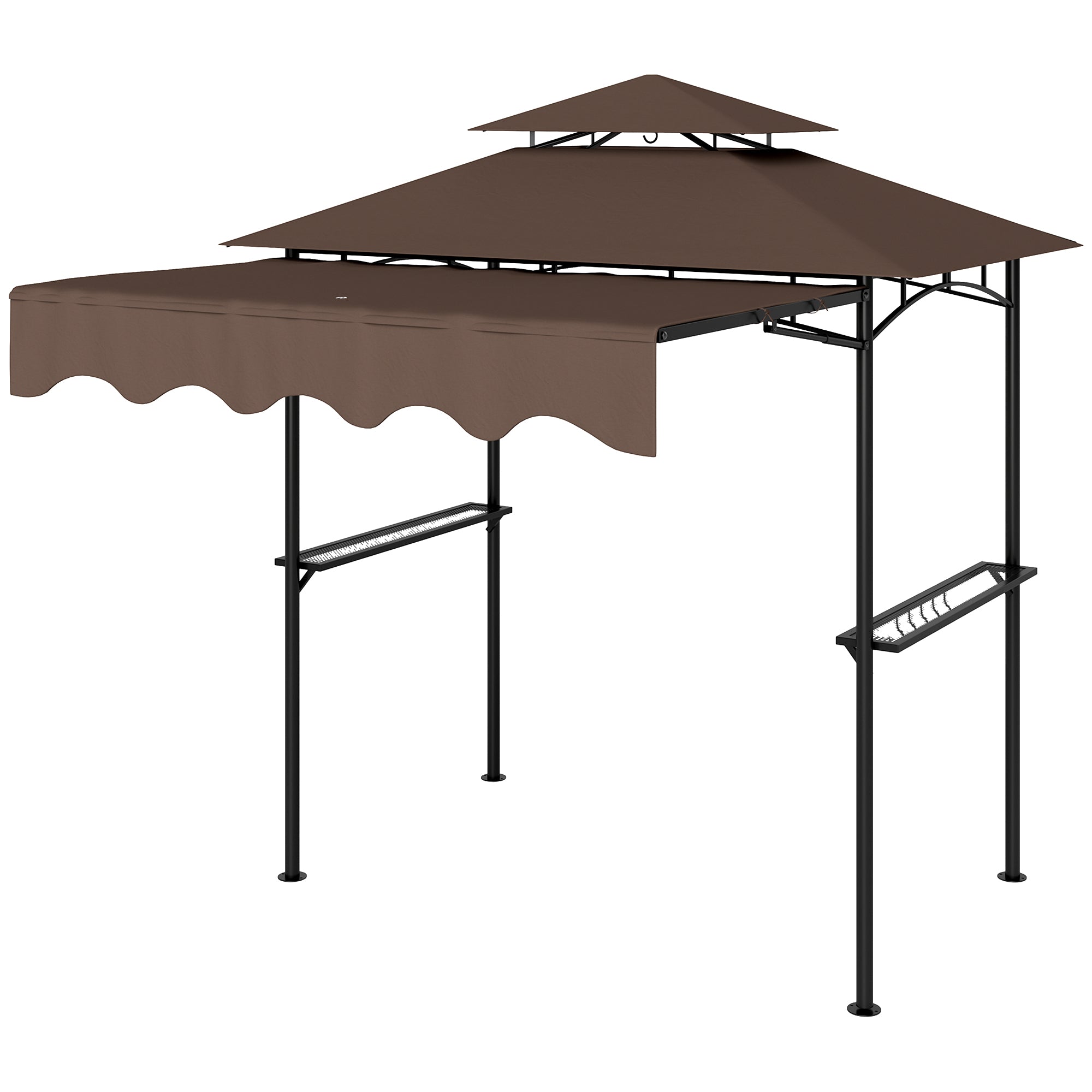 8' x 7.6' Grill Gazebo with Awning and Shelves - Brown