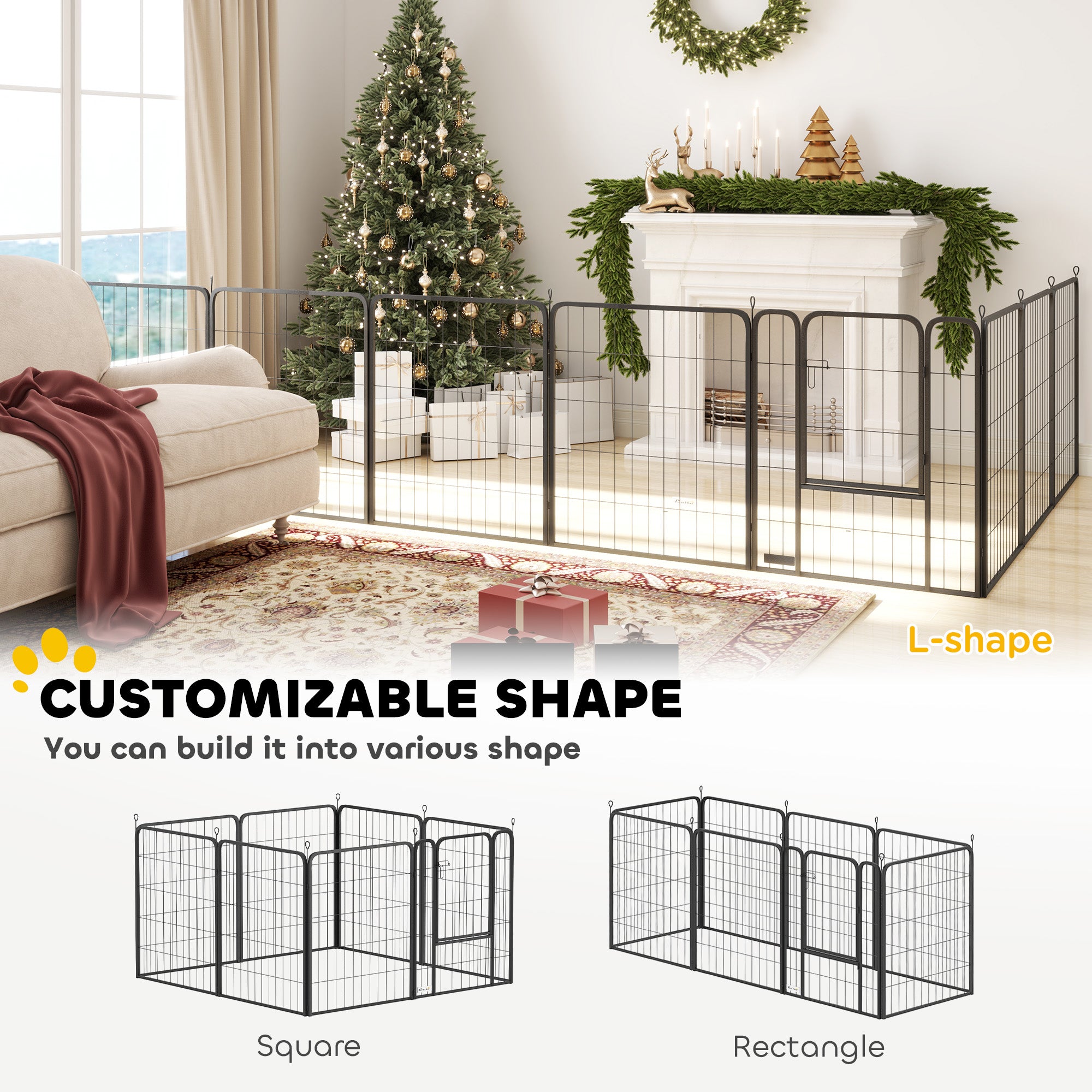 Parc pour chien de 31.5" intérieur et extérieur, parc portable pliable à 8 panneaux avec porte et sangle pour chiens de taille moyenne