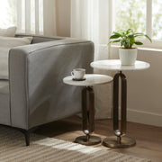 Irene Indoor Cast Aluminum Side Table, Antique Brass-End Table-DECOROLALA