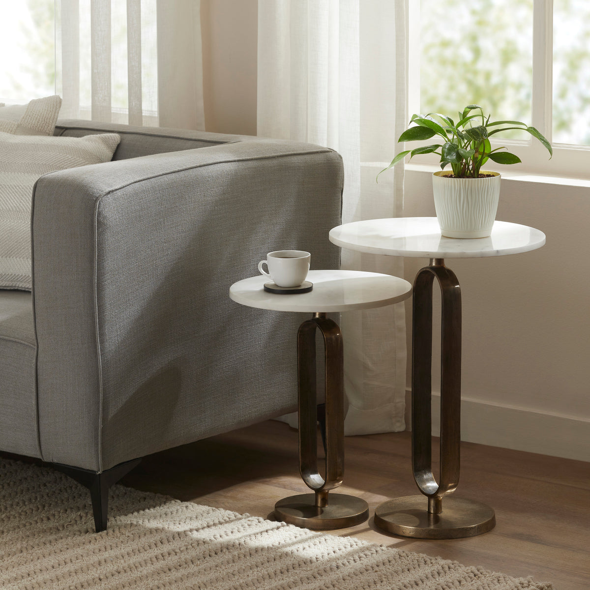 Irene Indoor Cast Aluminum Side Table, Antique Brass-End Table-DECOROLALA