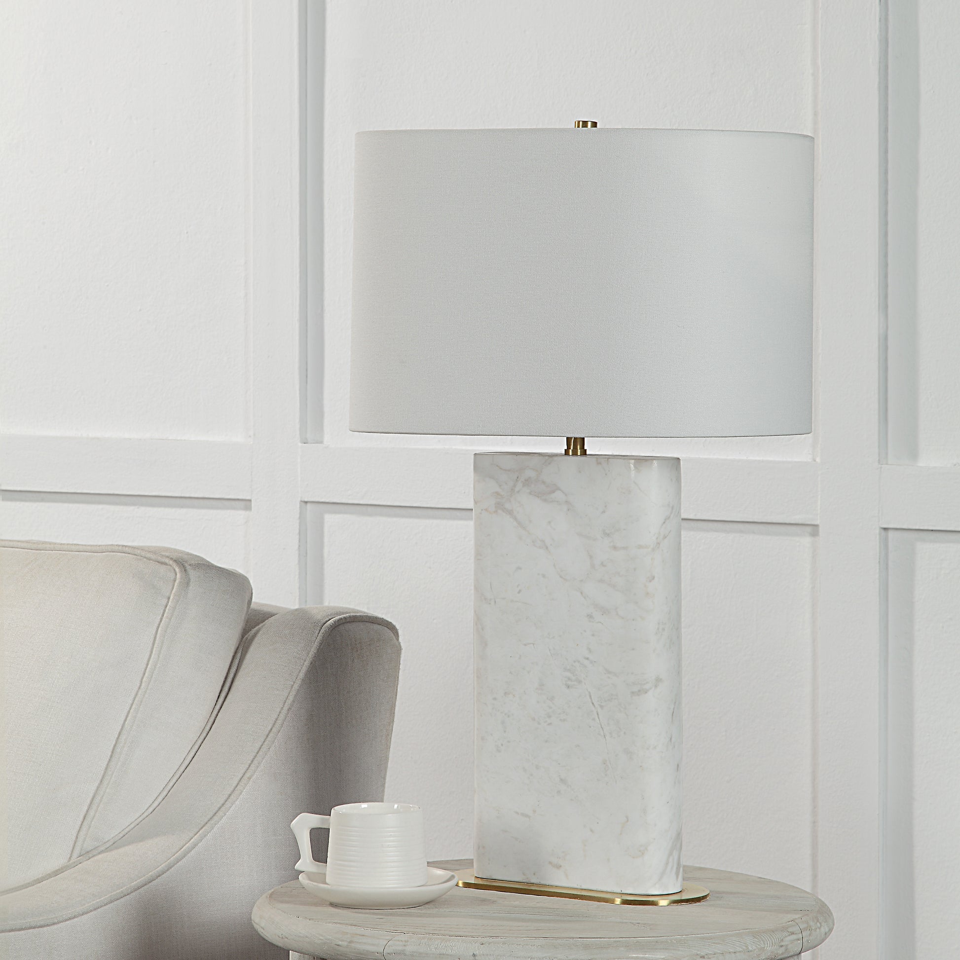 Irisa 27" Table Lamp Brass Drum Shade Dimmer-Table Lamp-DECOROLALA
