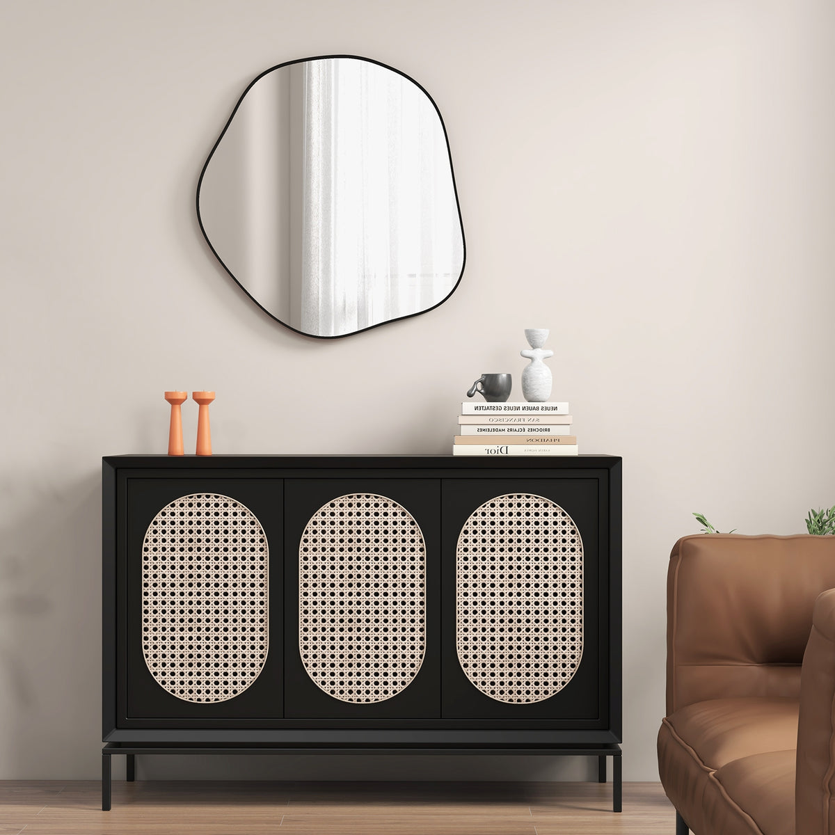 Irregular Wall Mirror Metal Frame Asymmetrical Mirror with Expansion Screws-Black-Wall Mirrors-DECOROLALA