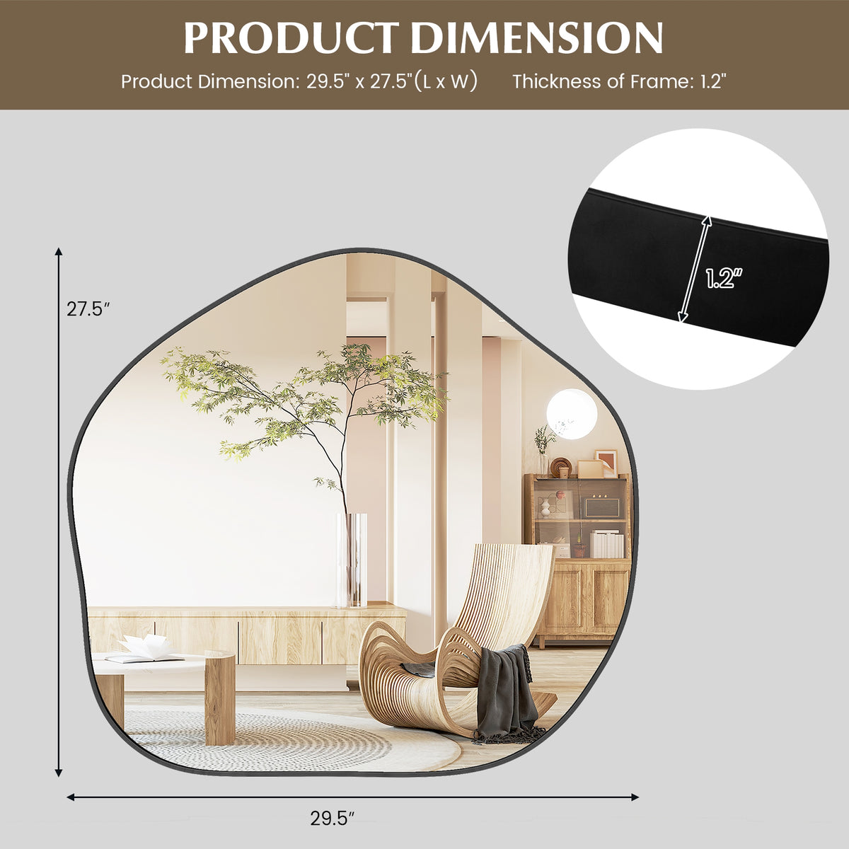 Irregular Wall Mirror Metal Frame Asymmetrical Mirror with Expansion Screws-Black-Wall Mirrors-DECOROLALA
