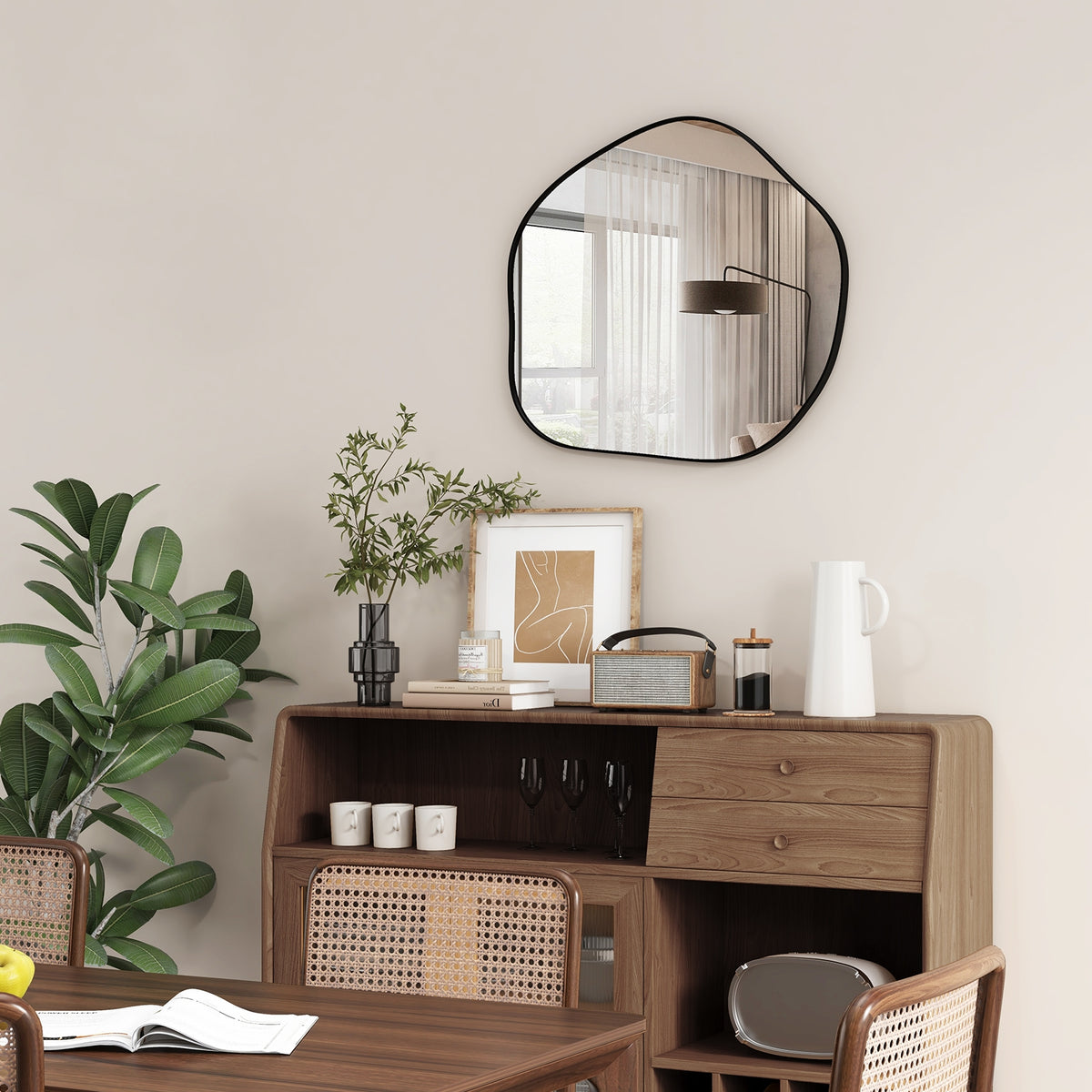 Irregular Wall Mirror Metal Frame Asymmetrical Mirror with Expansion Screws-Black-Wall Mirrors-DECOROLALA