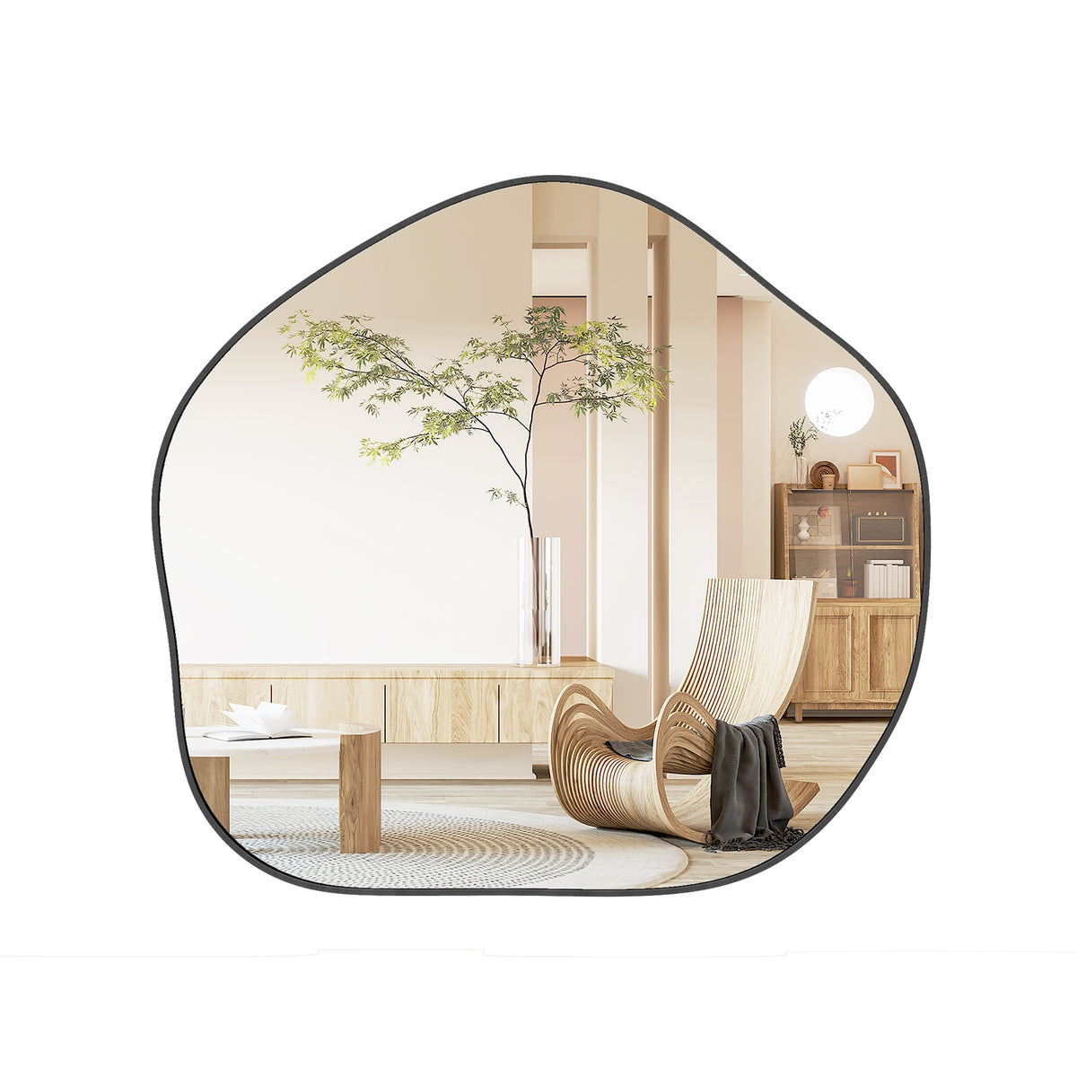 Irregular Wall Mirror Metal Frame Asymmetrical Mirror with Expansion Screws-Black-Wall Mirrors-DECOROLALA