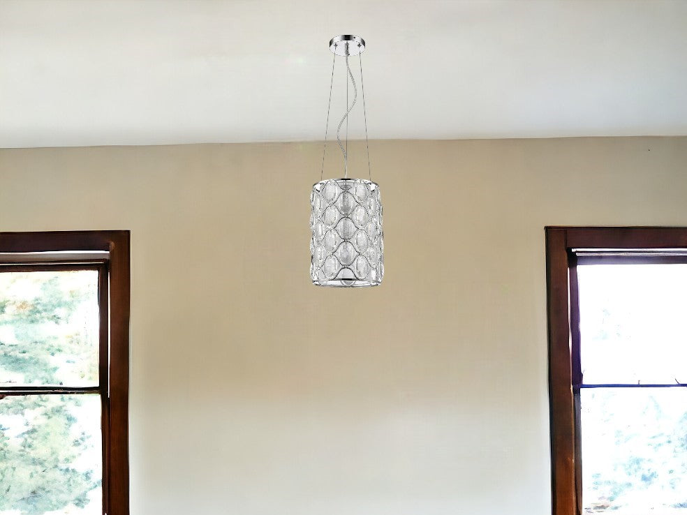 Isabella 1-Light Polished Nickel Drum Pendant With Crystal Accents-Pendants-Hanging Lights-DECOROLALA