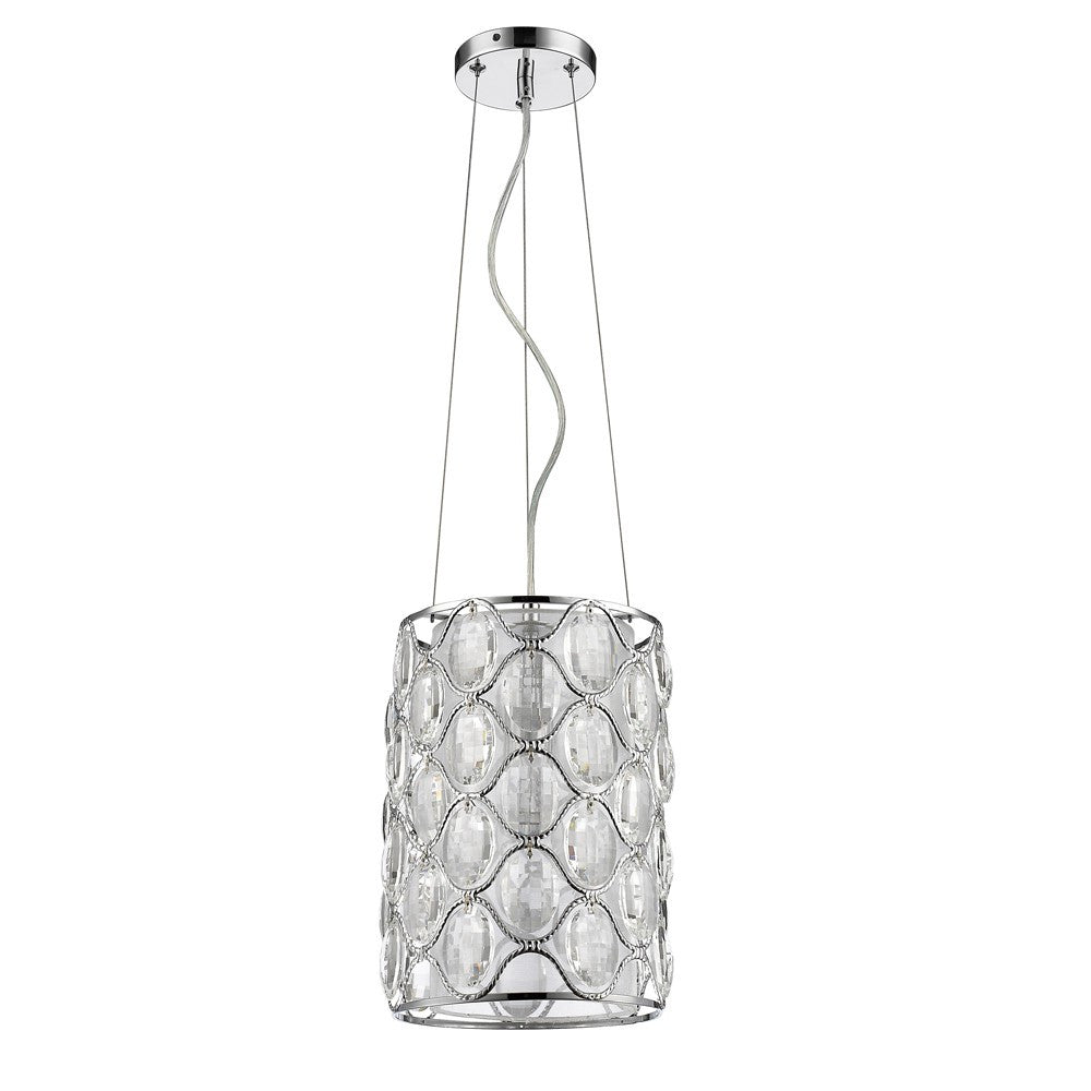 Isabella 1-Light Polished Nickel Drum Pendant With Crystal Accents-Pendants-Hanging Lights-DECOROLALA