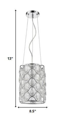 Isabella 1-Light Polished Nickel Drum Pendant With Crystal Accents-Pendants-Hanging Lights-DECOROLALA