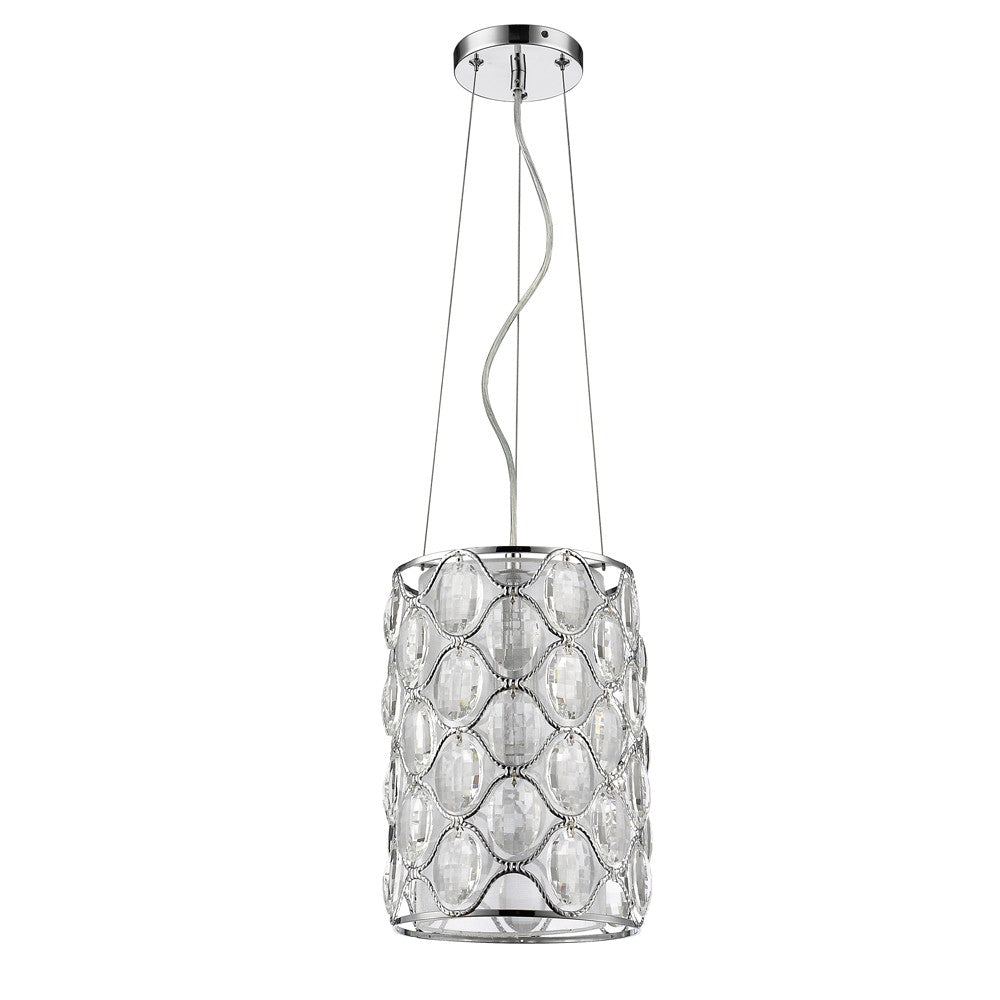 Isabella 1-Light Polished Nickel Drum Pendant With Crystal Accents-Pendants-Hanging Lights-DECOROLALA