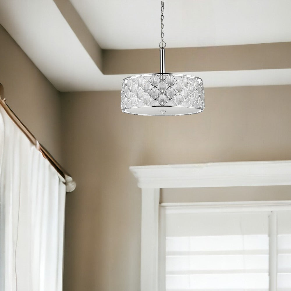 Isabella 4-Light Polished Nickel Drum Pendant With Crystal Accents-Pendants-Hanging Lights-DECOROLALA